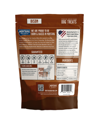 Bison Liver Freeze-Dried Raw Trail Snacks (Treats) for Dogs 3oz