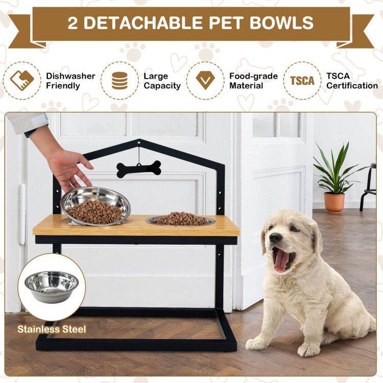 Adjustable Elevated Dog Feeder with 5 Height Settings - Premium Raised Pet Feeding Station with 2 Large Stainless Steel Bowls